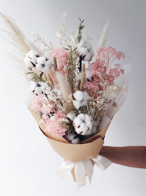Dried Cotton Flower Bouquet (Blush)